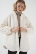 9102 Oversize Kapüşonlu Beyaz Peluş Kaban resmi